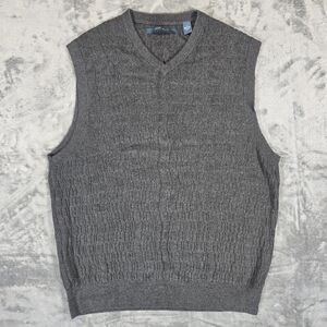 Perry Ellis V Neck Cotton Blend Sweater Vest Size Large Gray